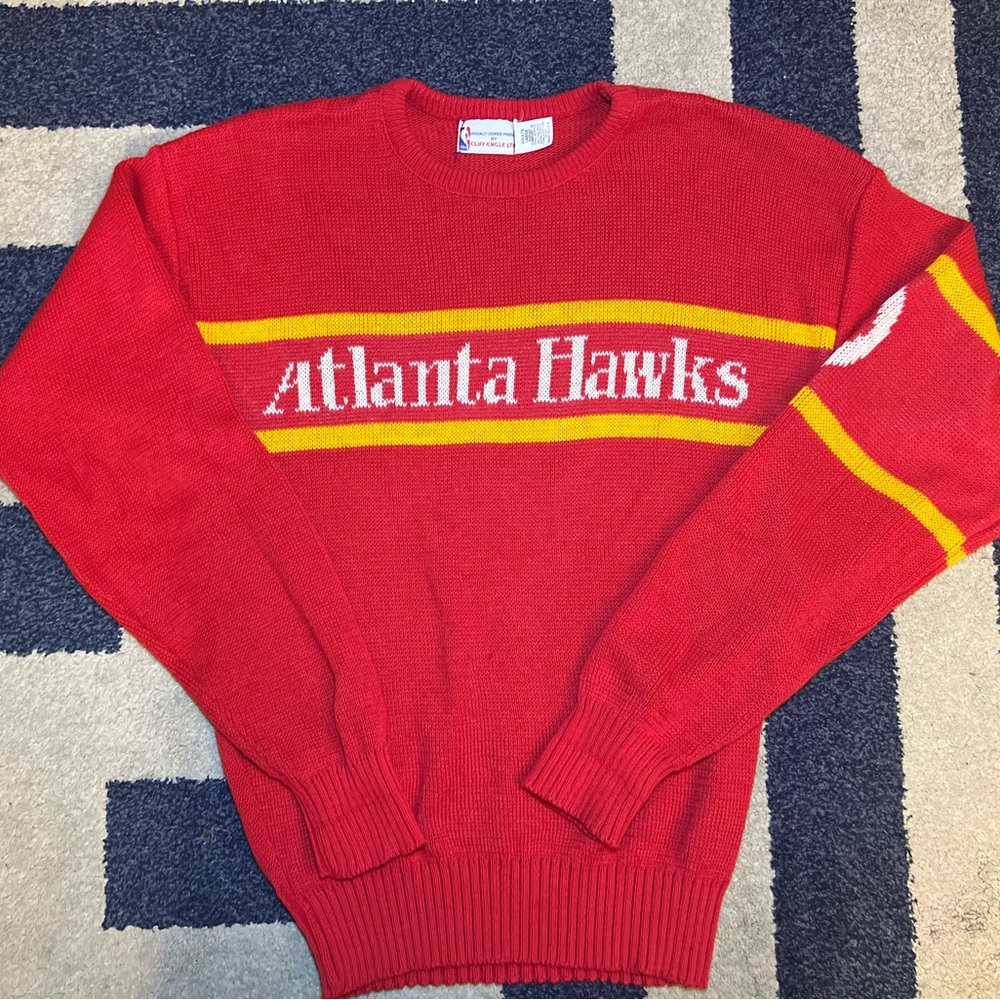 RARE VINTAGE Atlanta Hawks Cliff Engle Sweater NBA Basketball 1980s 1990s Large - Picture 2 of 10